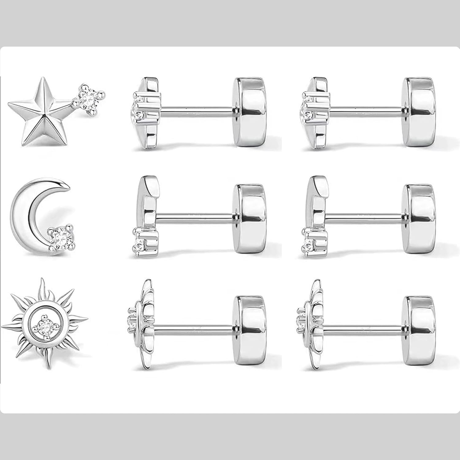 Flat Back Earrings for Women,14k Gold/Silver Plated Small Flat Back Stud Earrings Cartilage Helix Multiple Piercing Jewelry Hypoallergenic Earrings for Sensitive Ears -3-piece or 3-pair - Image 8