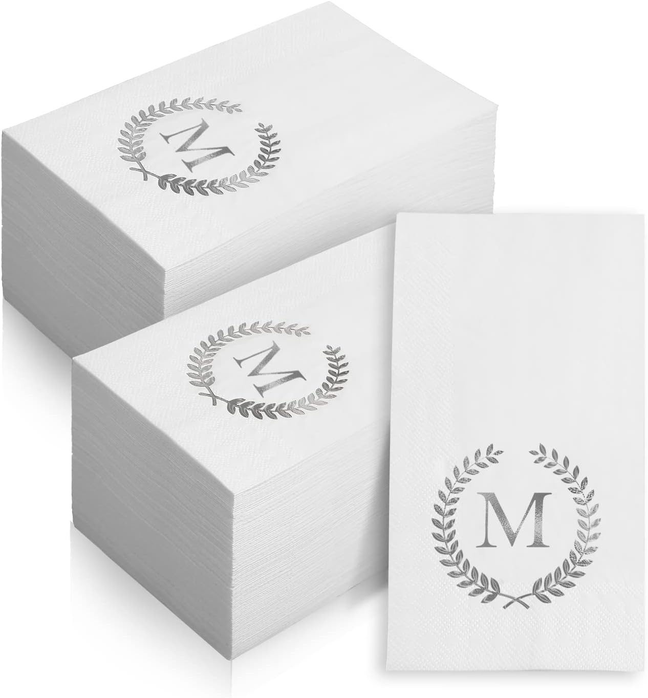 200 Pack Monogrammed Disposable Napkins Silver Foil Letter M Guest Napkins Initial Disposable Hand Paper Towels for Wedding Engagement Baby Shower Party Home Kitchen Bathroom Dinner Decorative Towels