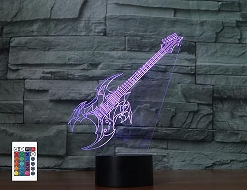 Control remoto de guitarra 3D de 16 colores de luces nocturnas de ilusión LED acrílico lámpara de noche de mesa para niños, dormitorio, escritorio,