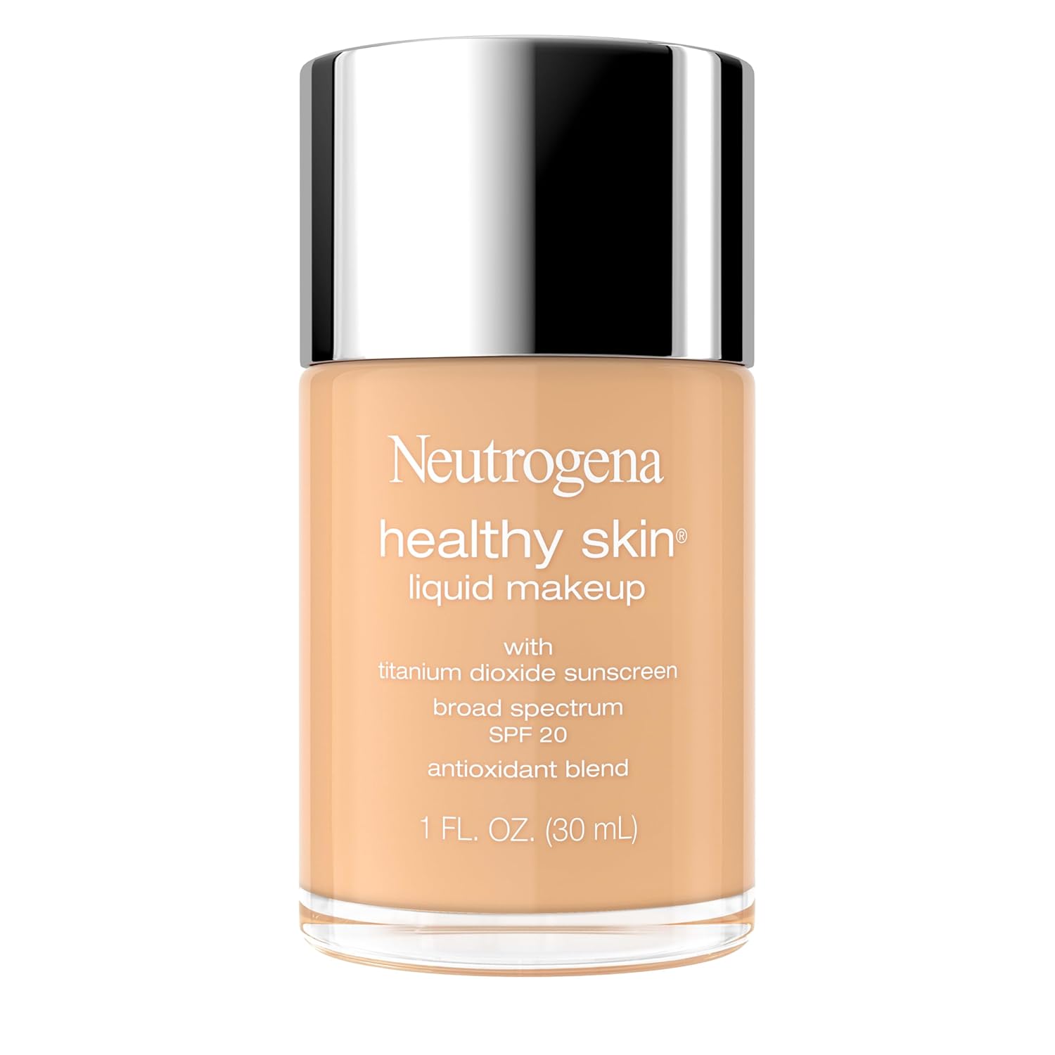 Kenvue Brands LLC Neutrogena Healthy Skin Liquid Foundation Makeup Broad Spectrum SPF 20 Sunscreen, Medium Coverage, Vit B5, Antioxidants, All Day Wear, Sand 250N, 1 fl. oz