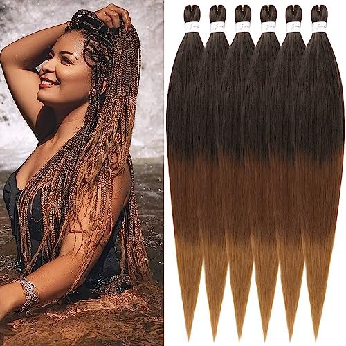 Umylar Pre stretched Braiding Hair 32 '' Braiding Hair Extensions Hot Water Setting Synthetic Hair Pre Stretched Crochet Braids Hair Yaki Texture(6 Packs,1B/30/27#)