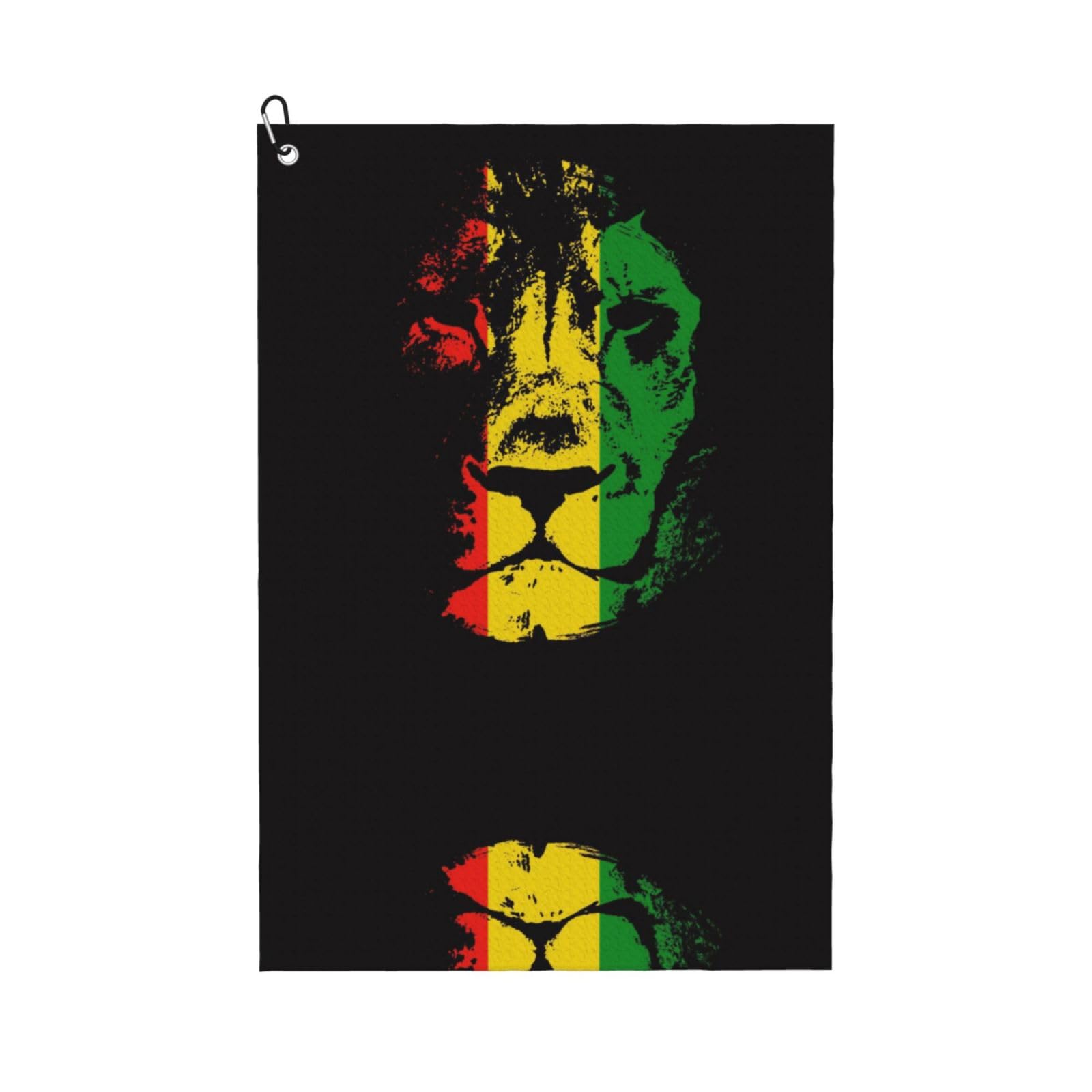 peiyeety Reggae Rasta Flag Lion Microfiber Golf Towel with Carabiner Clip, 16x24 Inch Absorbent Waffle Weave Towel for Golf Bags
