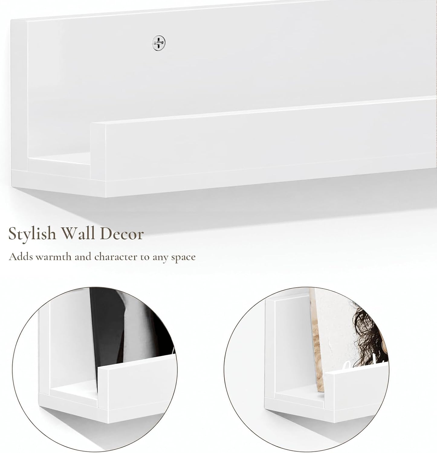 Vinyl Shelf Wall Display, 6 Pack Album Record Holder Wall Mount | 12" Rustic Wood Floating Shelves for Magazine Rack, Hanging LP Storage for Music Decor & Living Room & Bedroom, White