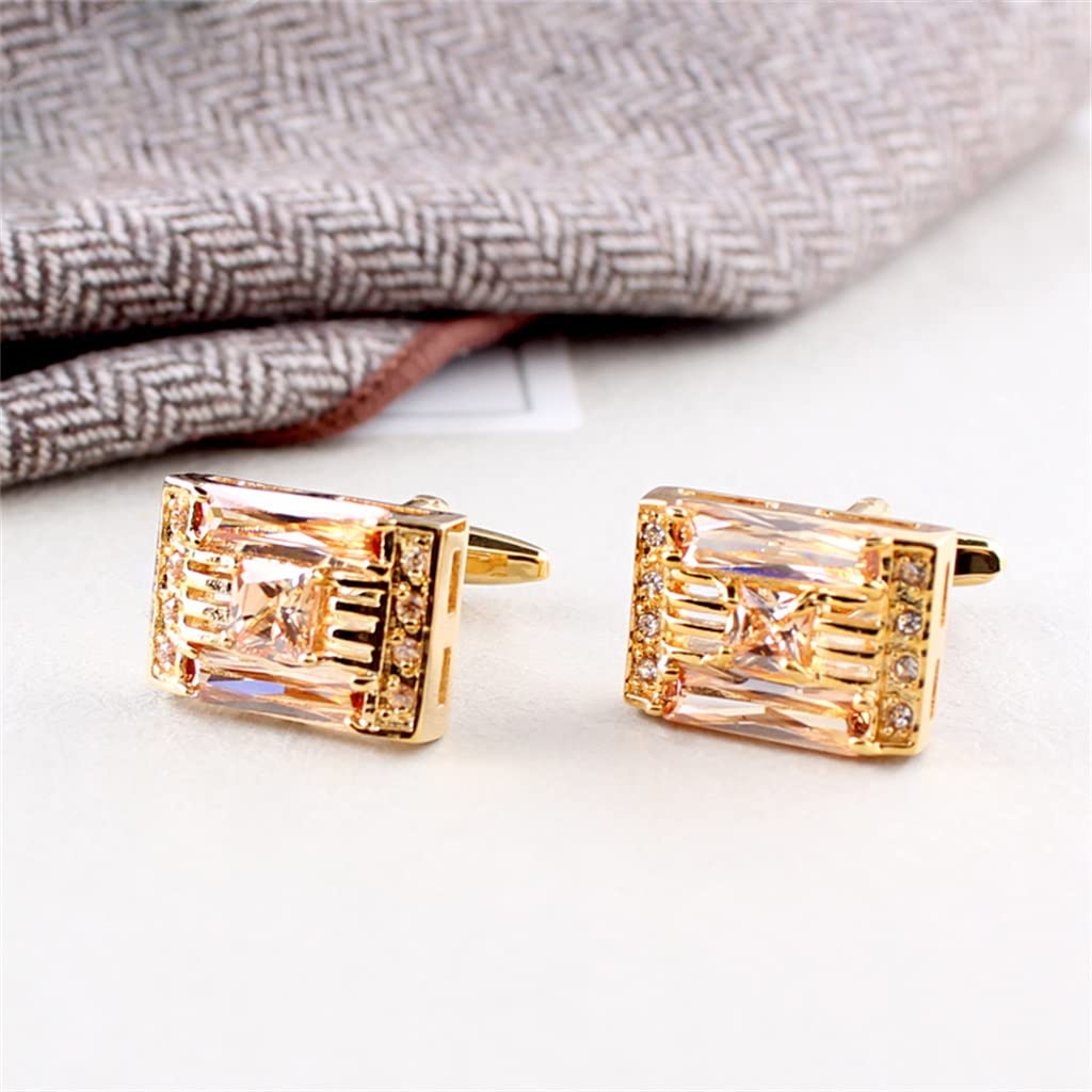 Gold Zirkon Lange Ausschnitt Manschettenknöpfe Manschettennägel Herren Damen Hemdknöpfe Business Kleid (Color : A, Size : 15 * 18mm)