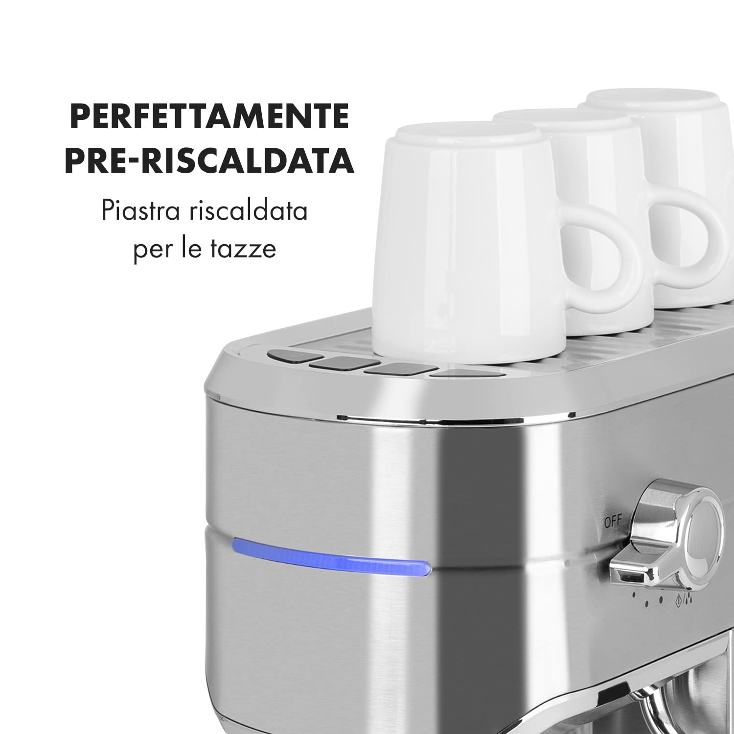KLARSTEIN Futura - Macchina per Caffè Espresso, per Cappuccino, Macchinetta per Caffé Macinato, 1450W, 20 bar, Qualità Professionale, Sistema Thermo-Block, Doppio Erogatore, Montalatte, Argento