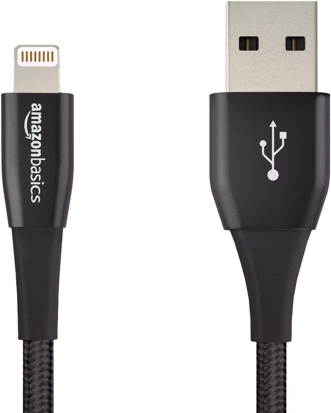 Amazon Basics Double Nylon Braided USB A Cable with Lightning Connector, Premium Collection, MFi Certified Apple iPhone Charger, 4 Inch, Black