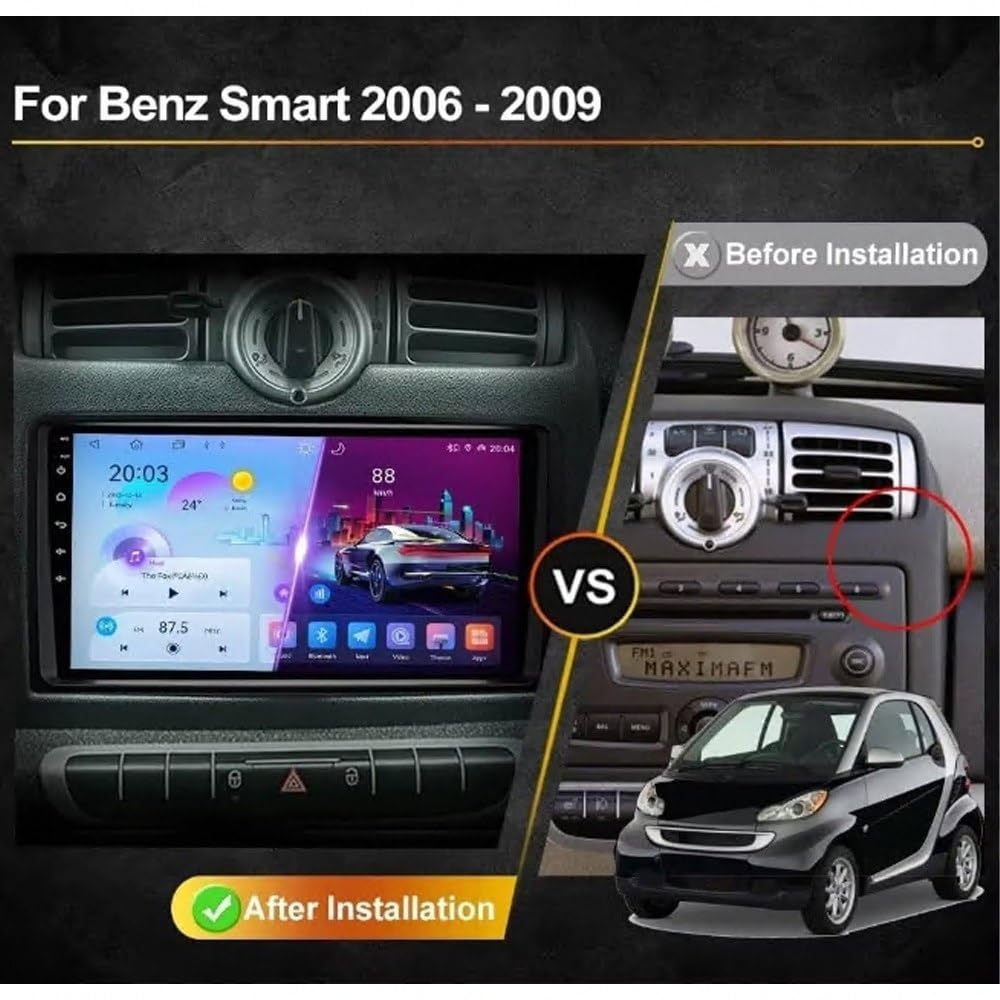 Car Stereo Carplay Radio de Coche para Benz Smart Fortwo 2006-2010 Soporta Bluetooth, Control Volante, USB, WiFi, 4G, Mirror-Link, GPS Navegador/Radio FM, 4 Nuclear 4G+64G