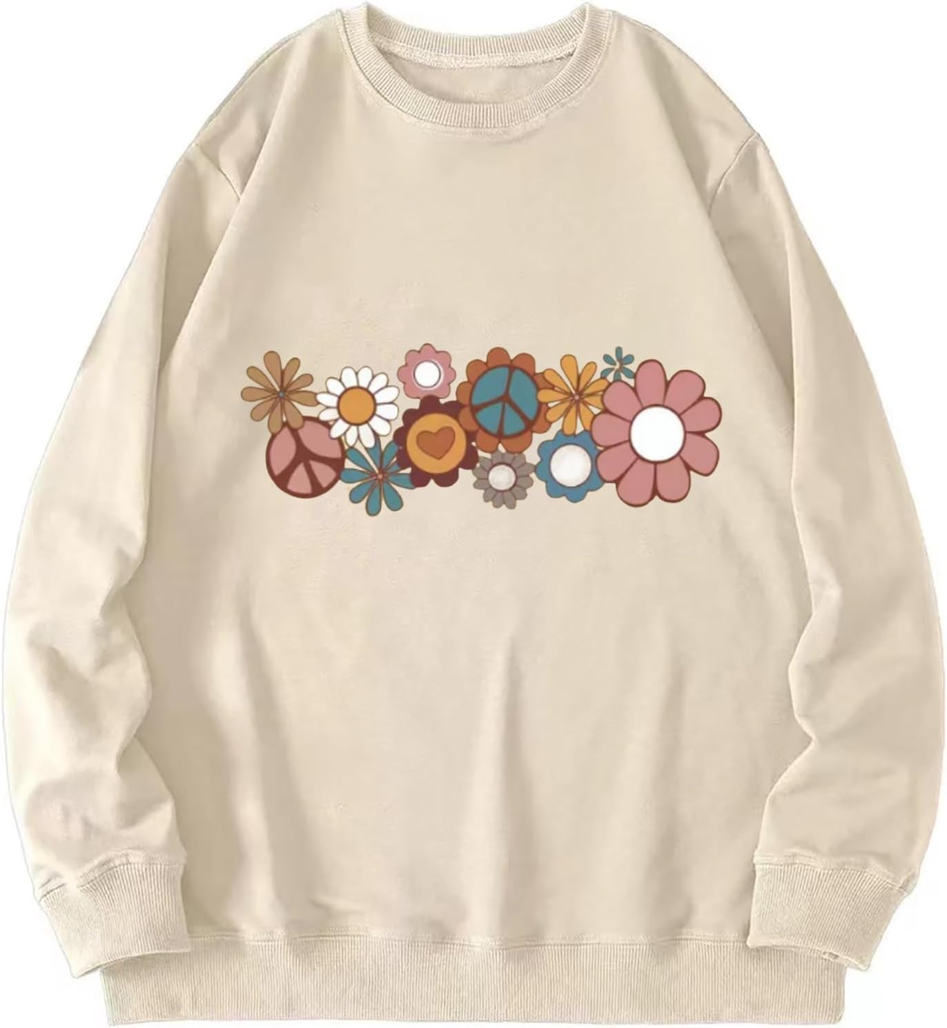 Flower Sweatshirt for Women Hippie 70s Pullover Vintage Minimalistic Floral Graphic Casual Long Sleeve Tops - Image 4