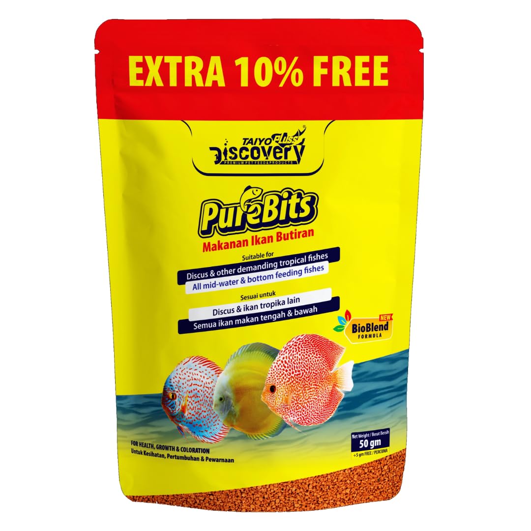 See full amazon price history chart for Taiyo Pluss Discovery® Pure Bits Complete Granule Fish Food - 55 g (50 g + Extra 10% Free) | New Bioblend Formula for Health, Growth & Colouration of Discus and All Other Tropical Fishes | Taiyo Pluss Discovery® Pure Bits Complete Granule Fish Food - 55 g (50 g + Extra 10% Free) | New Bioblend Formula for Health, Growth & Colouration of Discus and All Other Tropical Fishes | (B0CGNPGSXW) Amazon Price History, Amazon Price Tracker