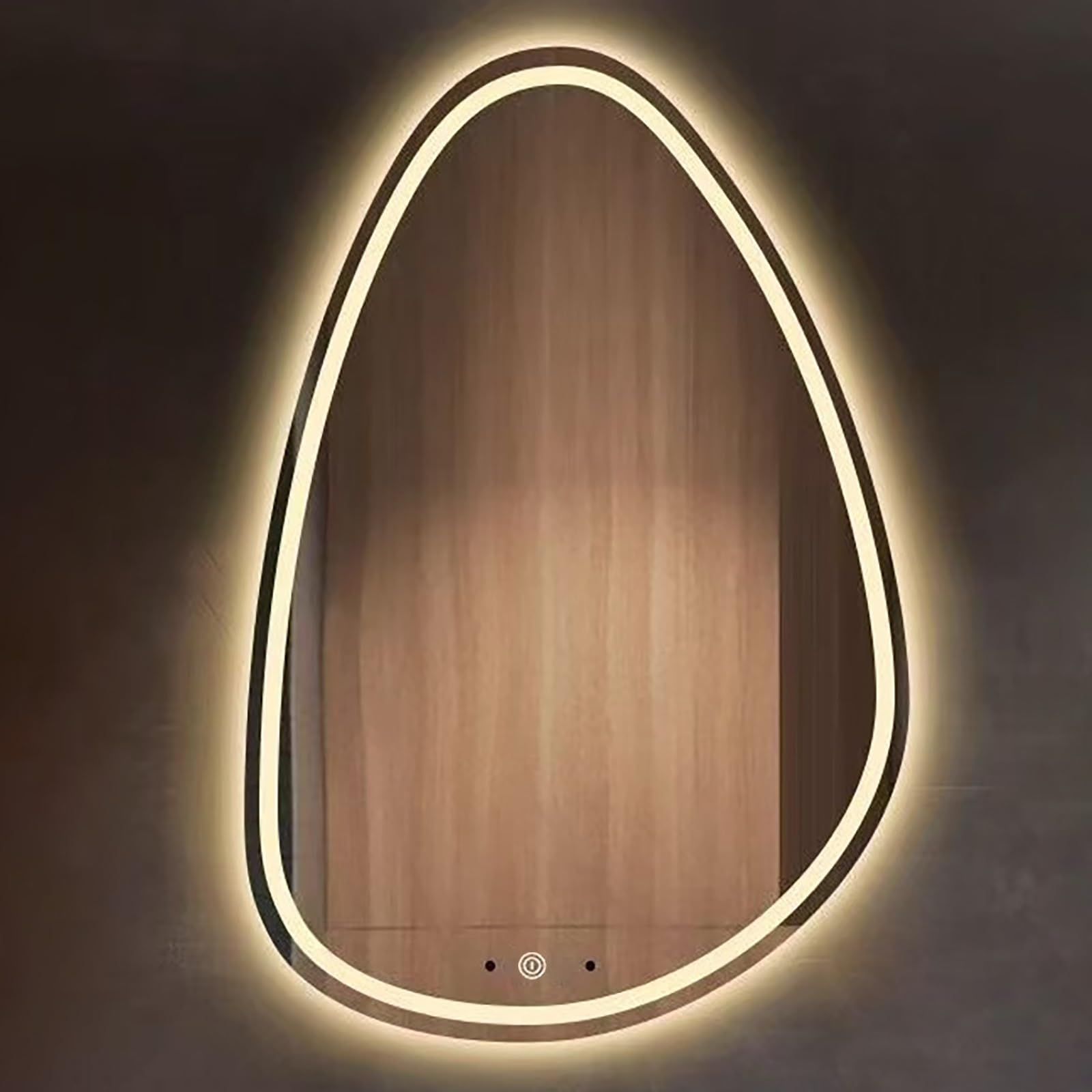 Atwnjkp Smart LED Bathroom Mirror, Teardrop-Shaped Asymmetrical Design with 3000K-6000K Touch Switch | Vanity Mirror for Makeup, Wall Mounted for Hallway & Living Room, 60x90cm(23.6x35.4in)