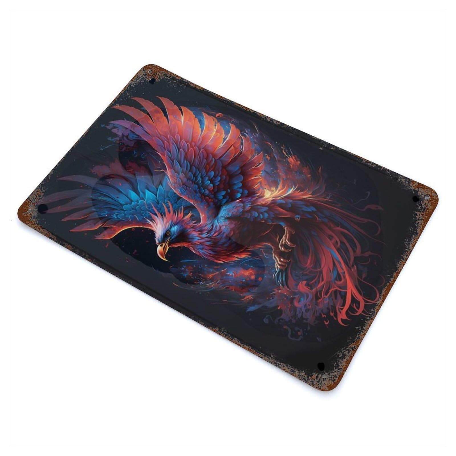 Mystical Phoenix Weathered Tin Sign 11.8"x7.9", Ideal for Basement, Hobby Room And Garage Decor
