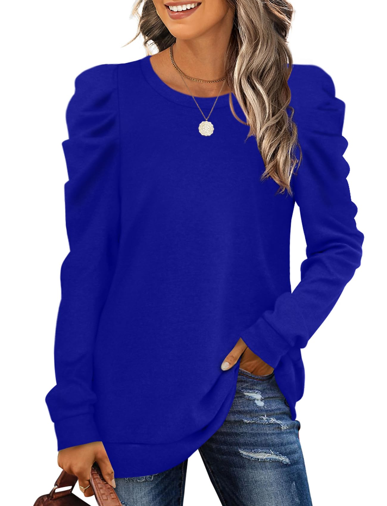 XIEERDUO Long Sleeve Shirts for Women Puff Sleeve Tops Pullover Sweaters Fall Fashion Womens Clothing Loose Fit