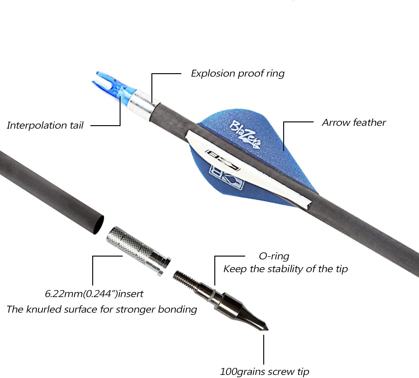 Musen Pure Carbon Arrows 30 inch Hunting Arrows for Recurve Bow,100% Carbon Archery Target Arrows with Removable Tips for Youth Hunters & Bowhunters (Pack of 12)