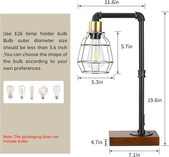 CONCA CONCA Steampunk Table lamp, E26 Base Rustic Edison Lighting, cage Shade Table lamp (A-Black+Bronze) photo 2