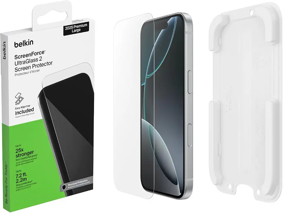 Belkin ScreenForce UltraGlass 2 Screen Protector for iPhone 17 Pro Max, Scratch-Resistant, Screen Protector with Positioning Tray, Bubble-Free Application, Screen Protector, Glass Protection, 9H