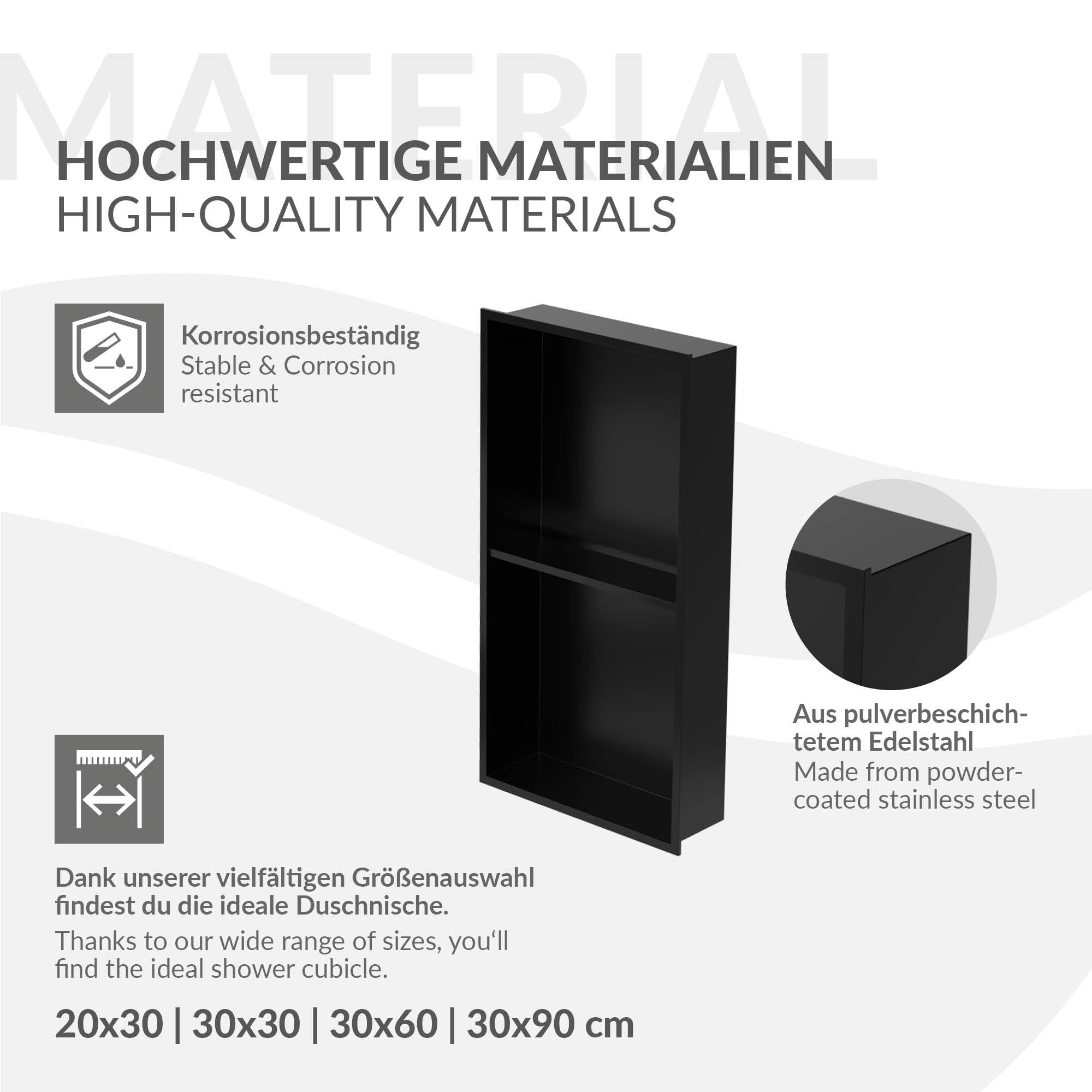 LuxeBath Nicho de Ducha Acero Inoxidable 30x60x10 cm cm Negro Marco de Pared Doble Empotrado Alicatable Estante Integrado Instalación Flexible para Almacenamiento Organizador de Utensilios para Baño