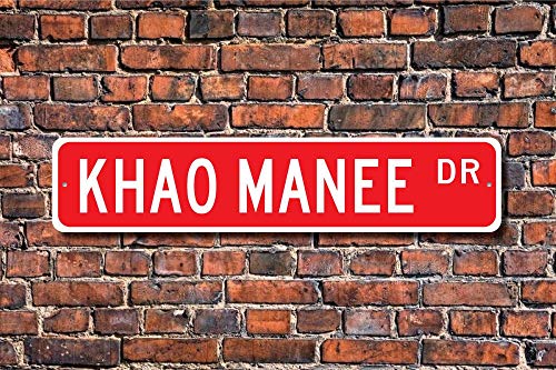 Cartello Stradale in Metallo con Segno di Khao Manee Khao Manee Regalo Proprietario Khao Manee Gatto Decorazione 40,6 x 10,2 cm