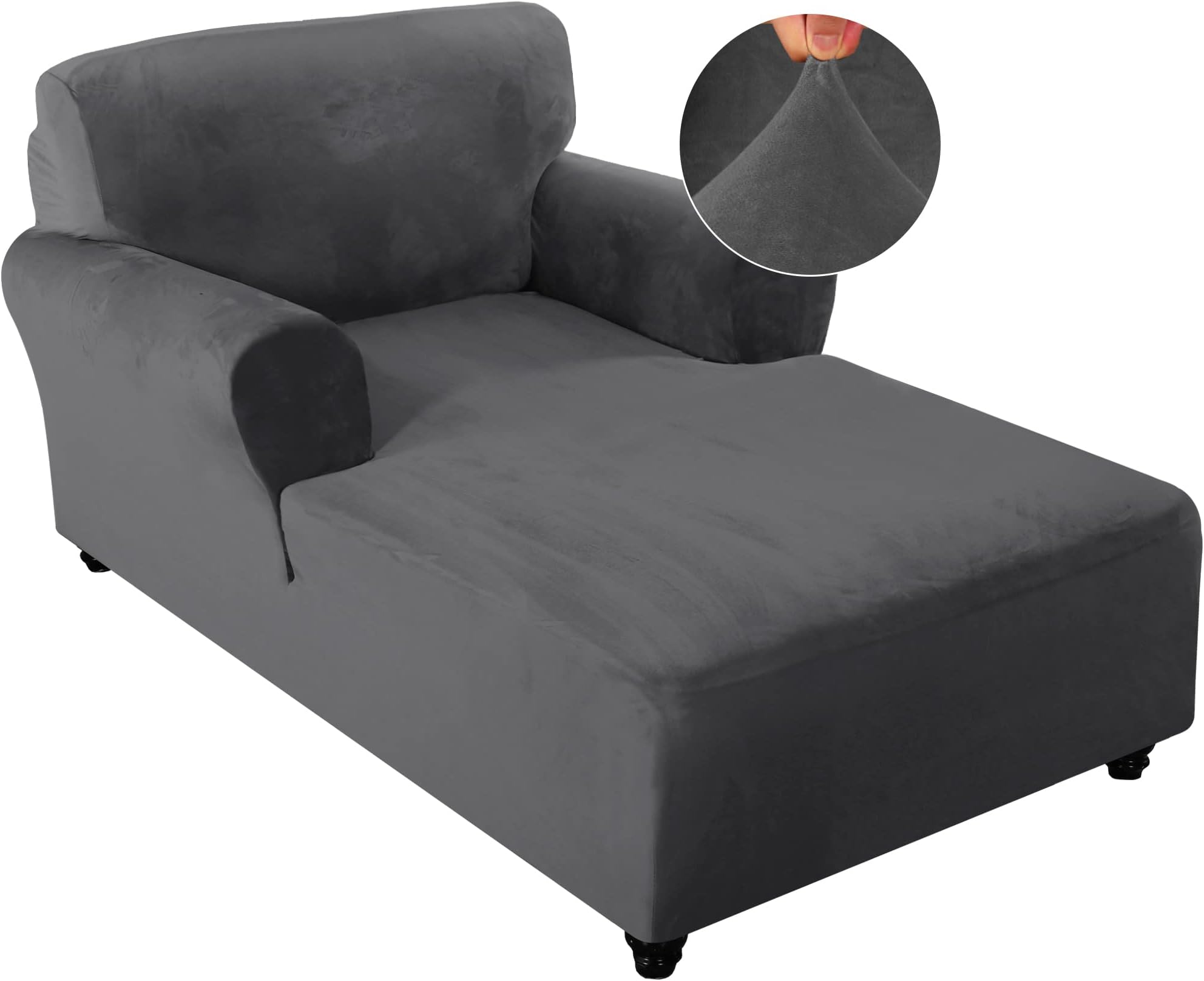 FantasDecor Velvet Chaise Lounge Cover Stretch Double Arm Chair Slipcover for Living Room Bedroom Soft Plush Fabric Machine Washable, Grey