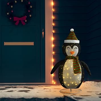 Tidyard Snow Penguin Figure, Black and White Fabric with Steel Base 47.2 Inch Holiday Decoration for Christmas Home and Garden
