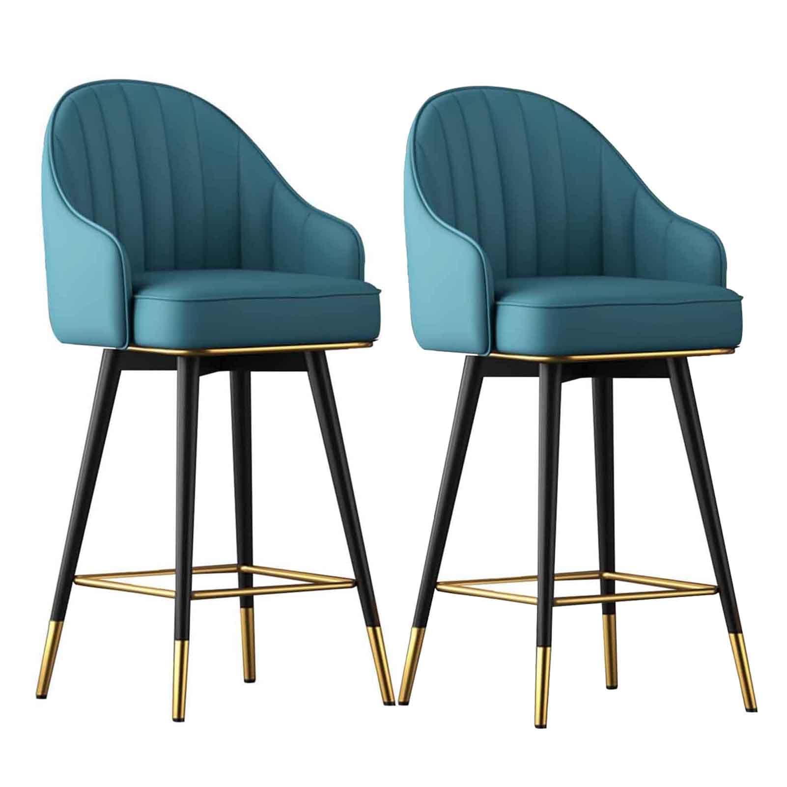 WDSOPK Set of 2,PU Leather Counter Height Bar Chair Kitchen Breakfast Stools with Backrest Upholstered for Pub Bistro (Blue-65cm)