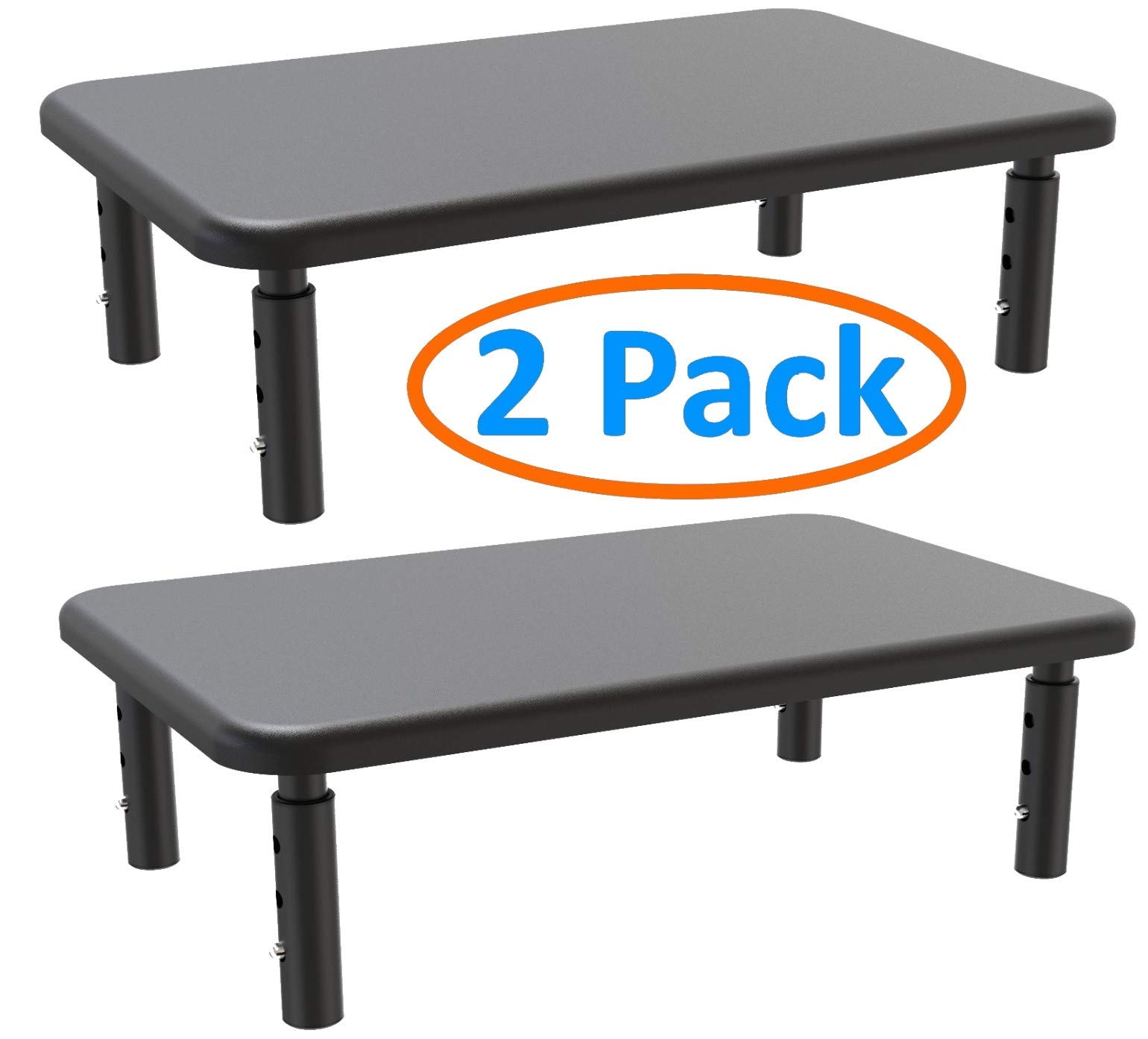 Husky Mounts Monitor Riser Laptop Stand, Adjustable Legs, Stackable, 14.5" x 9.5" x 6" Max Height, Wood and Matte Steel, Black, Set of 2