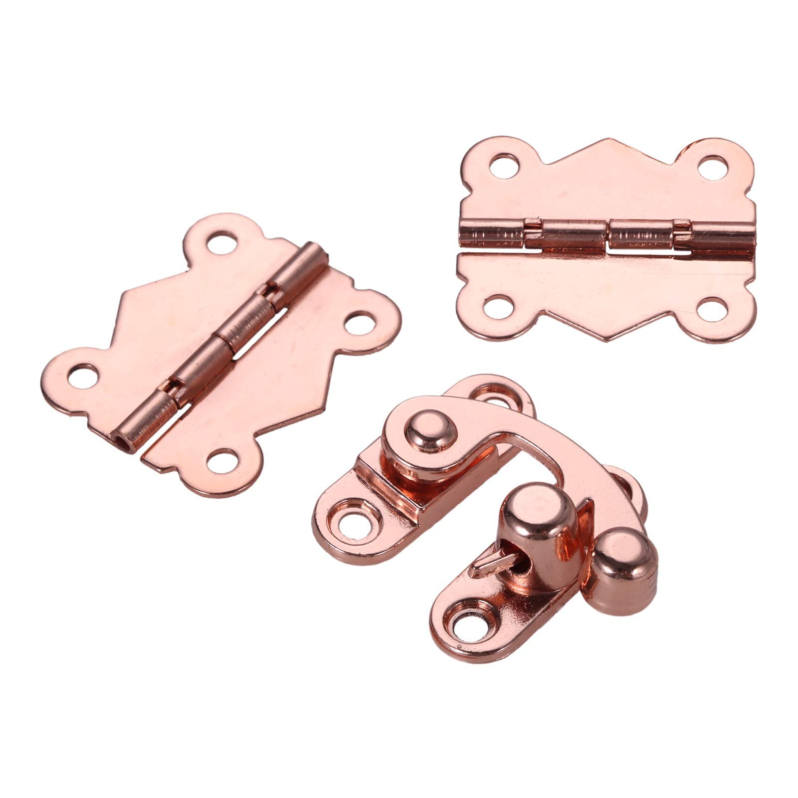 Bisagra a tope de gabinete, puerta plegable, 3 piezas/juego de puerta de oro rosa, cajón de gabinete, bisagra decorativa con caja de madera, hebilla, pestillo, cerradura para muebles, bisagras de ha