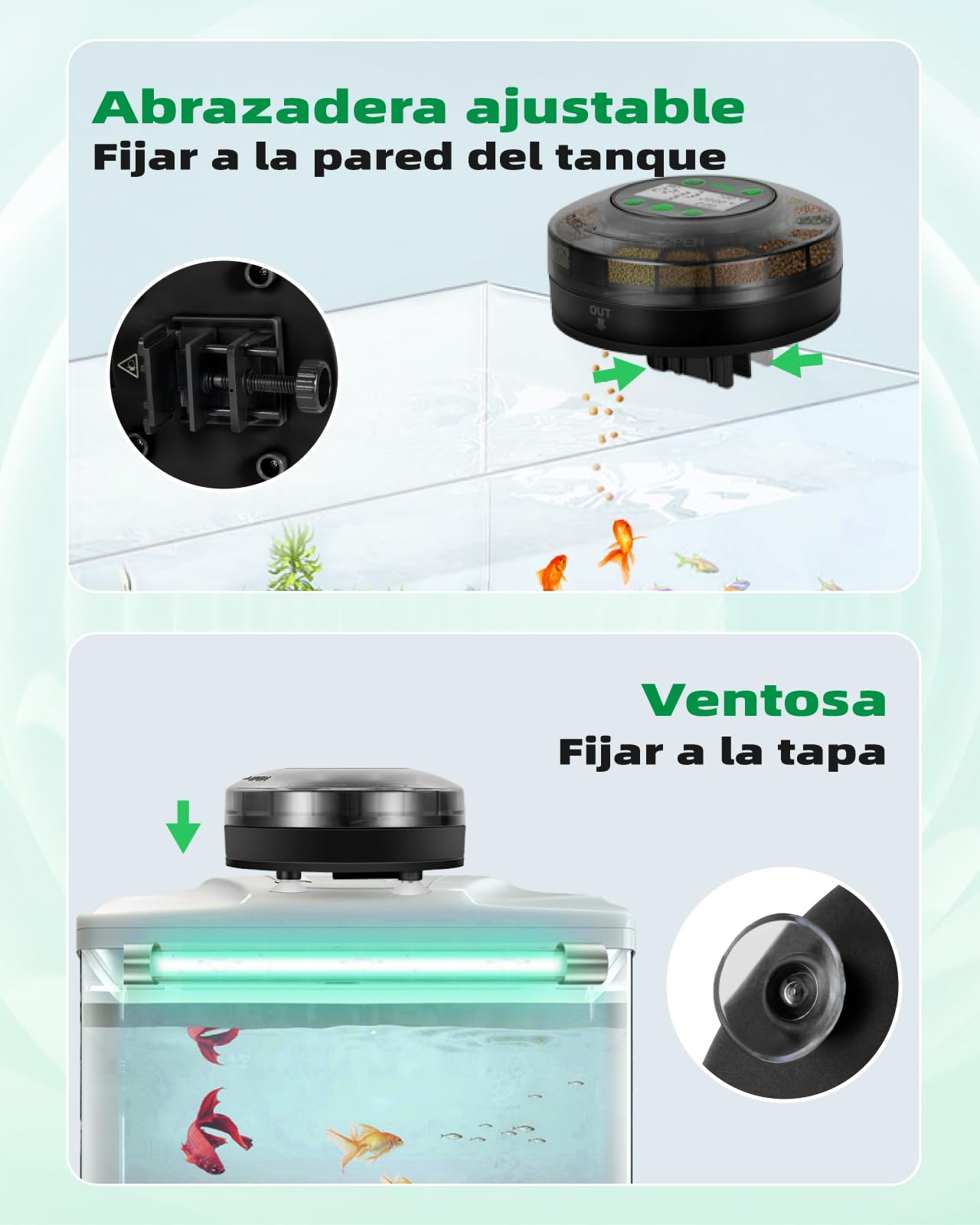 Papettly Alimentador Automatico Acuario - 200ml Comedero Automatico Peces con USB Charger y Pantalla LCD para Tortugas Peceras con Temporizador de Vacaciones, Cuchara Dispensador Comida Pieces, Negro