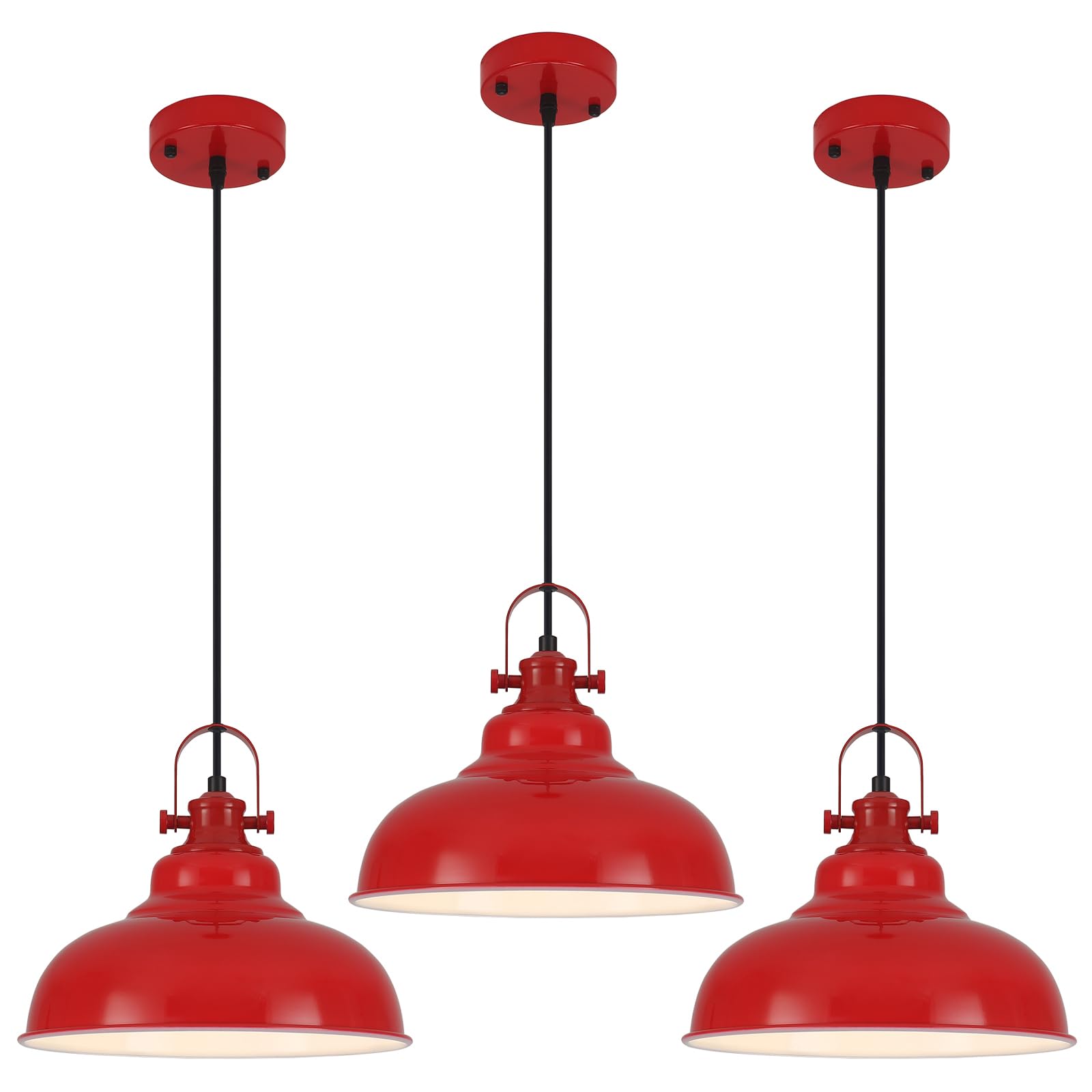 Red Dome Pendant Light, Red Pendant Light Kitchen Island 3 Pack, 11.41 Inch Farmhouse Pendant Lights, Hanging Light Fixture for Kitchen Island, Dining Room, Living Room
