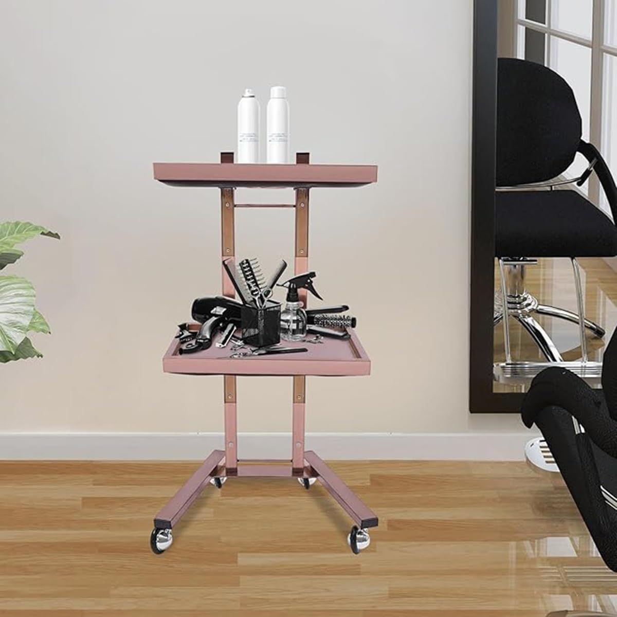 Carrito de servicio multifuncional de acero inoxidable de 2 niveles con ruedas para el hogar, cocina, spa y comedor, perfecto para servicio de alimentos y bebidas