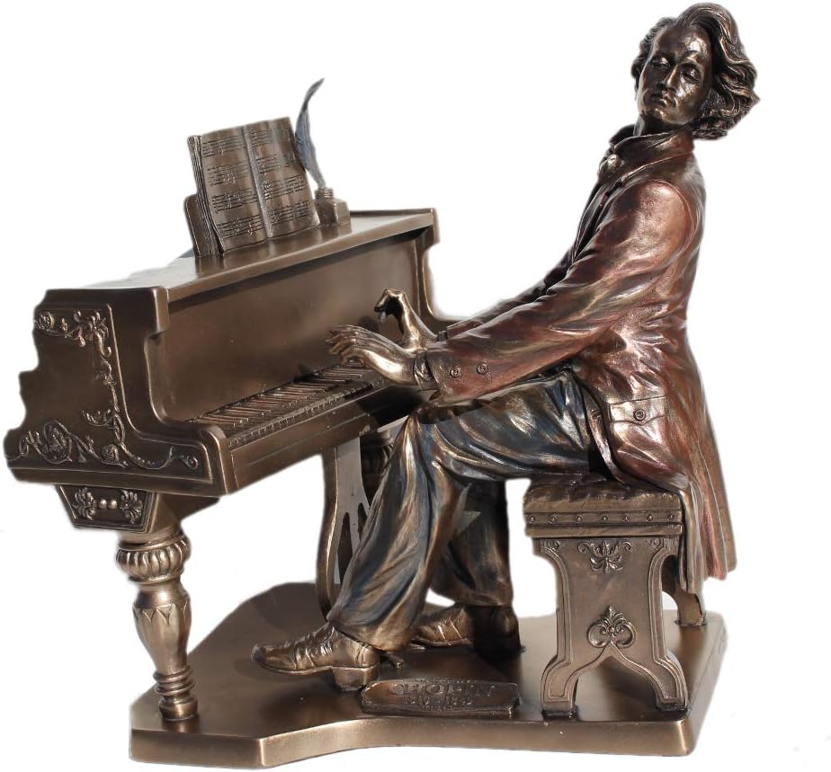 Religious Gifts Polish Music Composer Frederic Chopin Playing Piano 8 3/4 Inch Cold Cast Bronze Figurine Statue