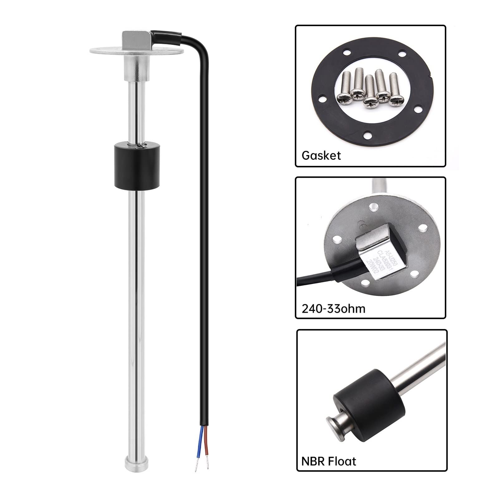 Sensore Livello Carburante/acqua In Acciaio Inox - Lunghezza 475mm, 0-190 Ohm, Per Auto, Camper, Barche