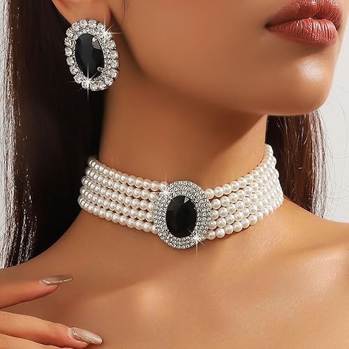 Miniatura 3 de Missgrace Juego de gargantillas de perlas de imitación de los años 20 para mujer, estilo vintage, bohemio, negro, estilo bohemio, con perlas de