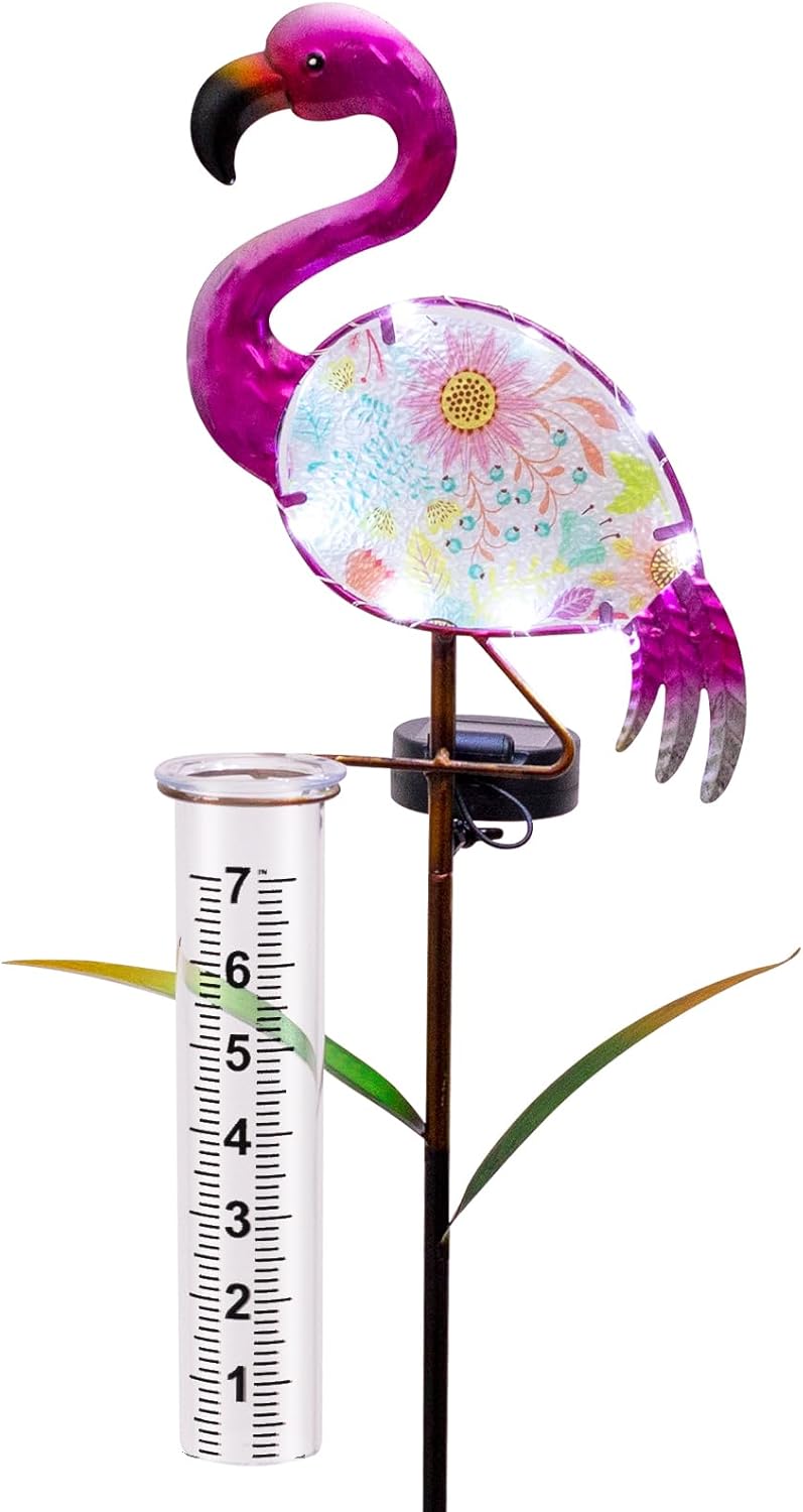 Rain Gauge Outdoor, Cast Iron Bird Rain Gauge - 7" Capacity Plastic Rain Gauge Freeze Proof with Metal Stake Decorative for Garden Yard Patio & Lawn with Large Readable Numbers