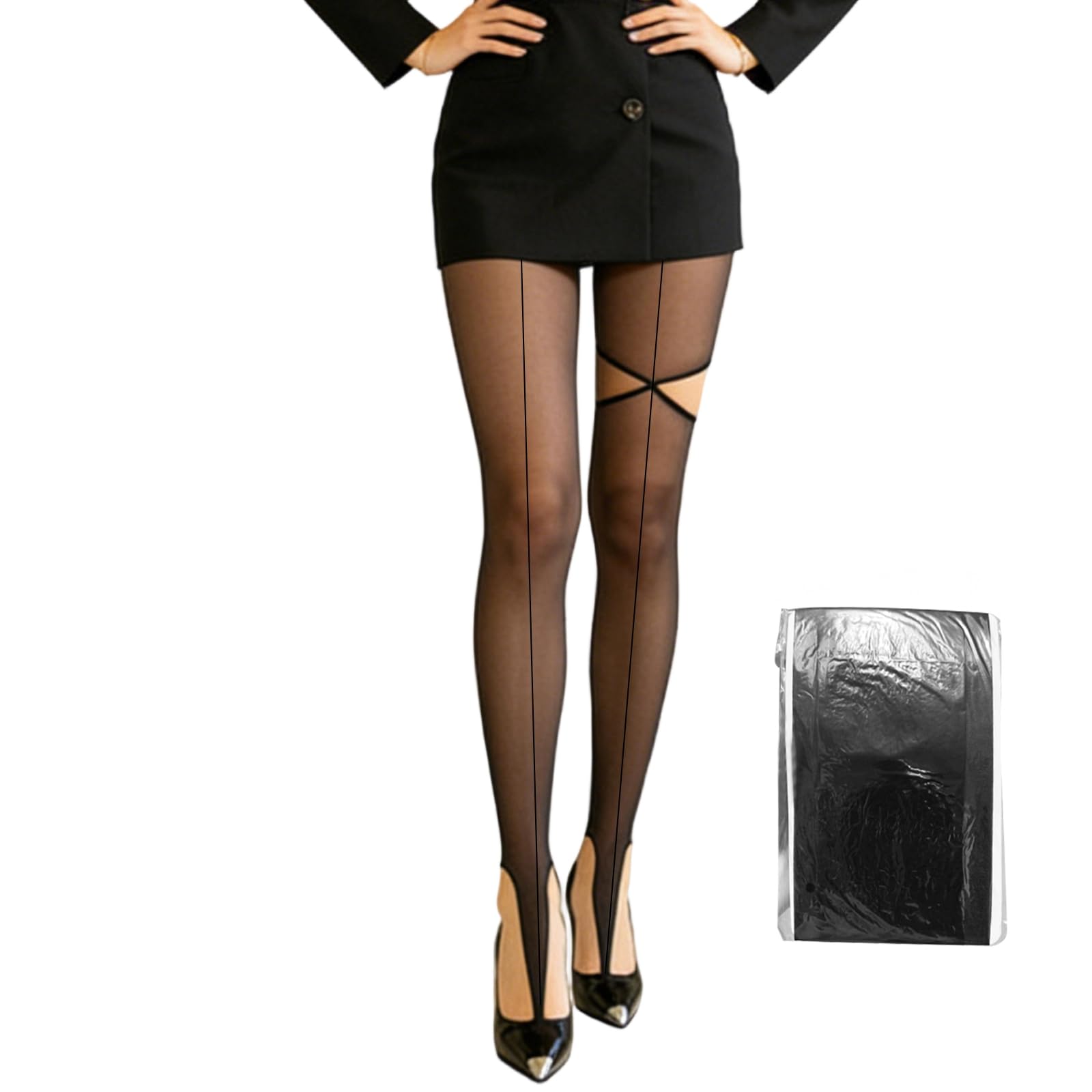 Uqezagpa Unisex A Uqezagp Women's Sheer Tights Thin High Waist Pantyhose Vertical Line Pantyhose Tights Hollowed Out Thigh High Stockings Hosiery Women's Sheer Vertical Line Tights