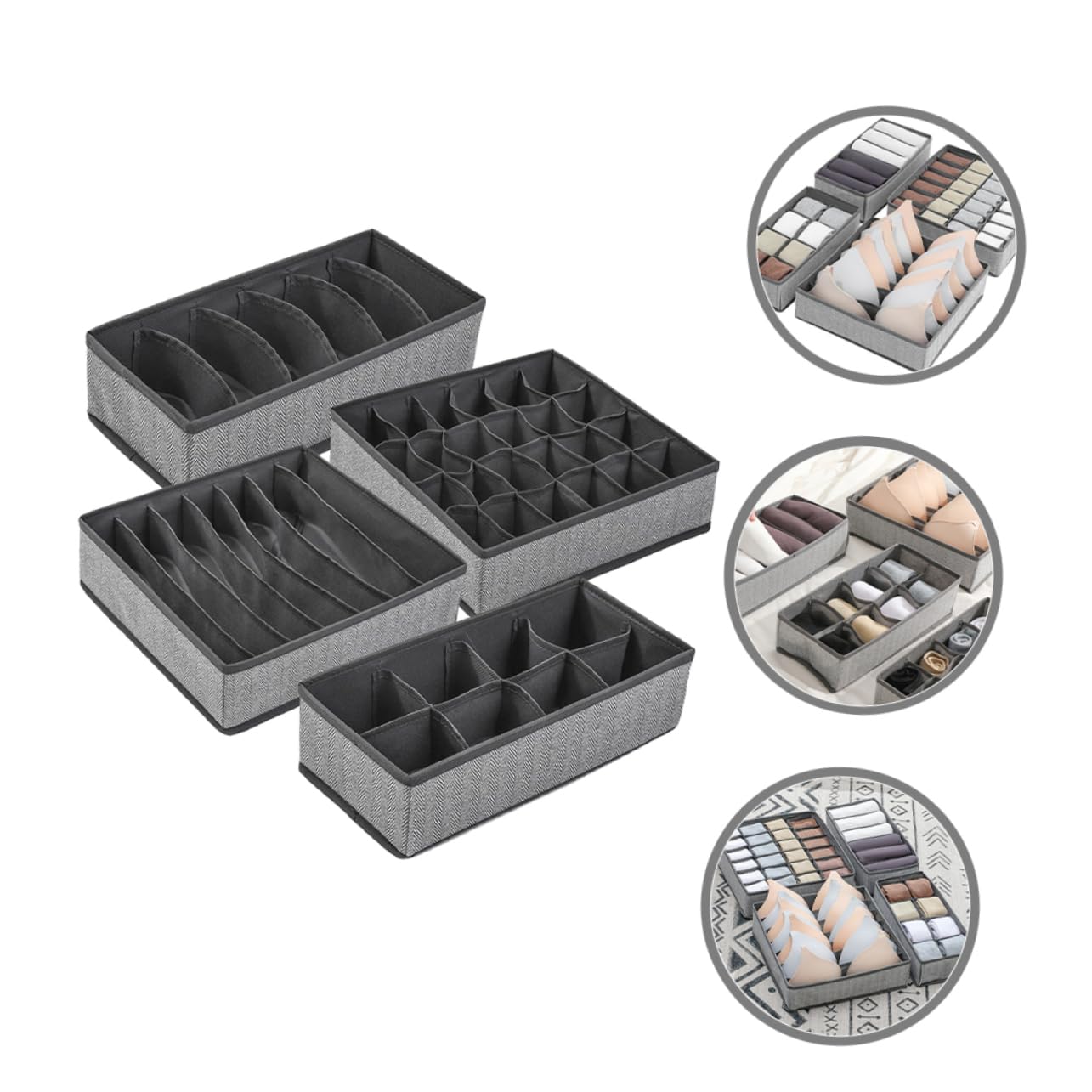 Amosfun Organizzatore Pieghevole Non Tessuto e Oxford per Biancheria Intima 4 Pezzi 7, 8, 6 Scomparti per Cassetto e Armadio