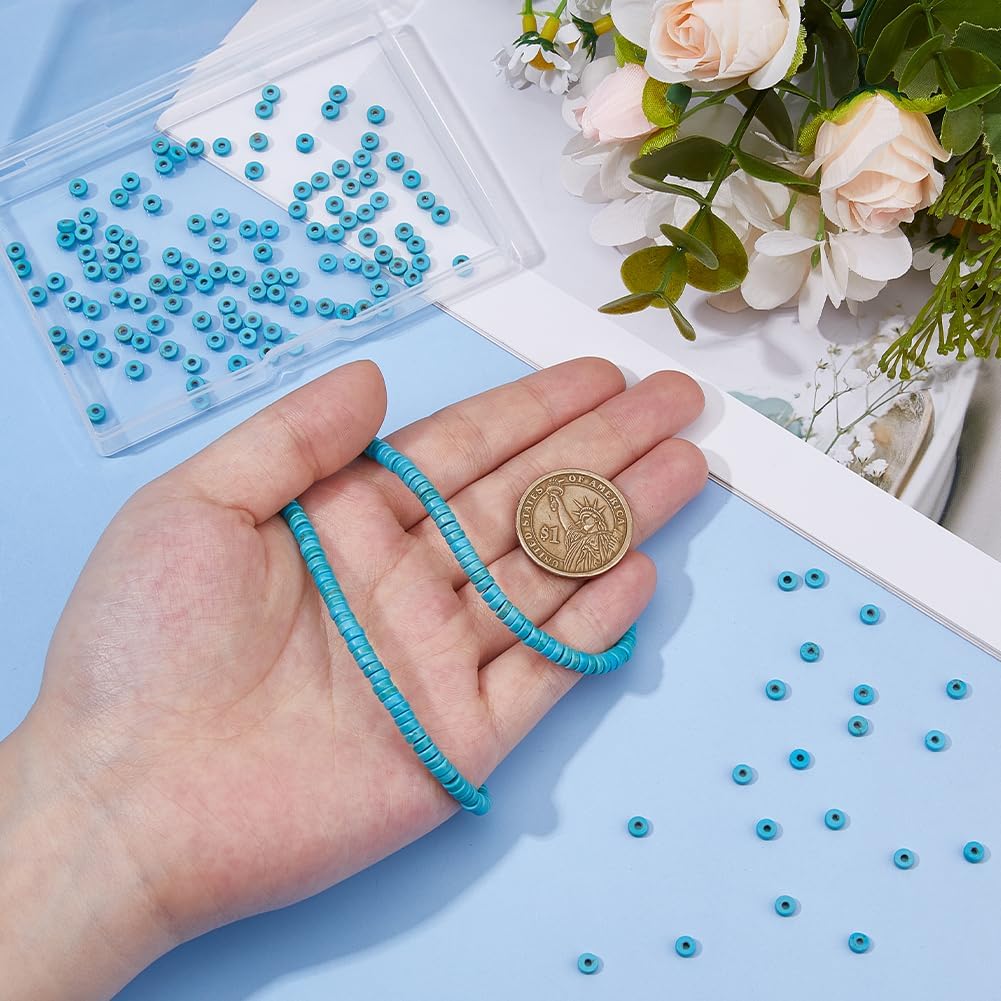 SUPERFINDINGS 2 Strands About 358PCS Turquoise Beads 4x2mm Flat Round Gemstone Spacer Loose Beads Heishi Disc Stone Bead for Bracelets Necklace Earring Jewelry Making Beading Kit Crafts, Hole: 1mm - Image 3