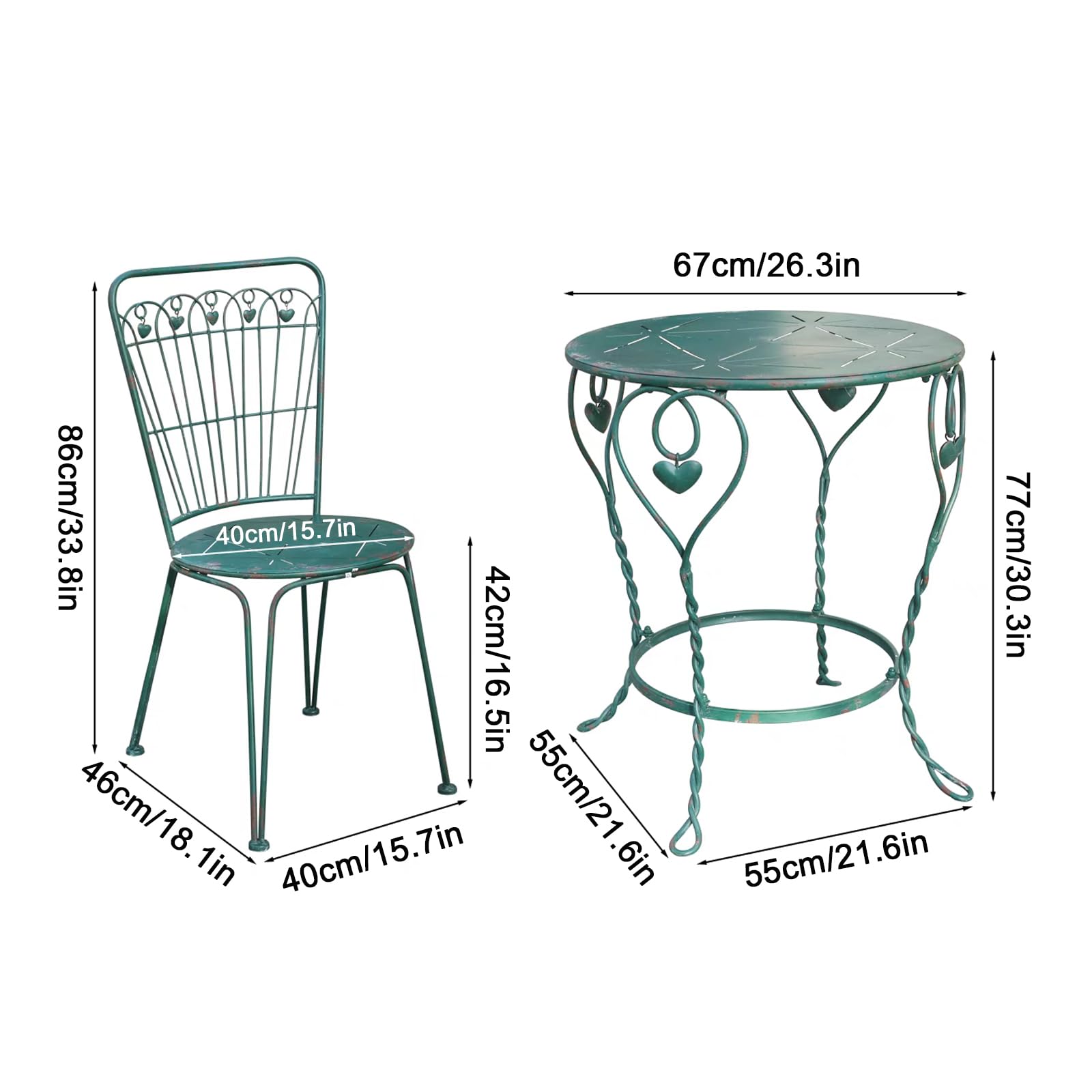 Set da bistrot da esterno da 3 pezzi, set da bistrot da patio in ghisa resistente alla ruggine, finitura anticata, tavolo e sedie da patio resistenti agli agenti atmosferici, per balcone del patio