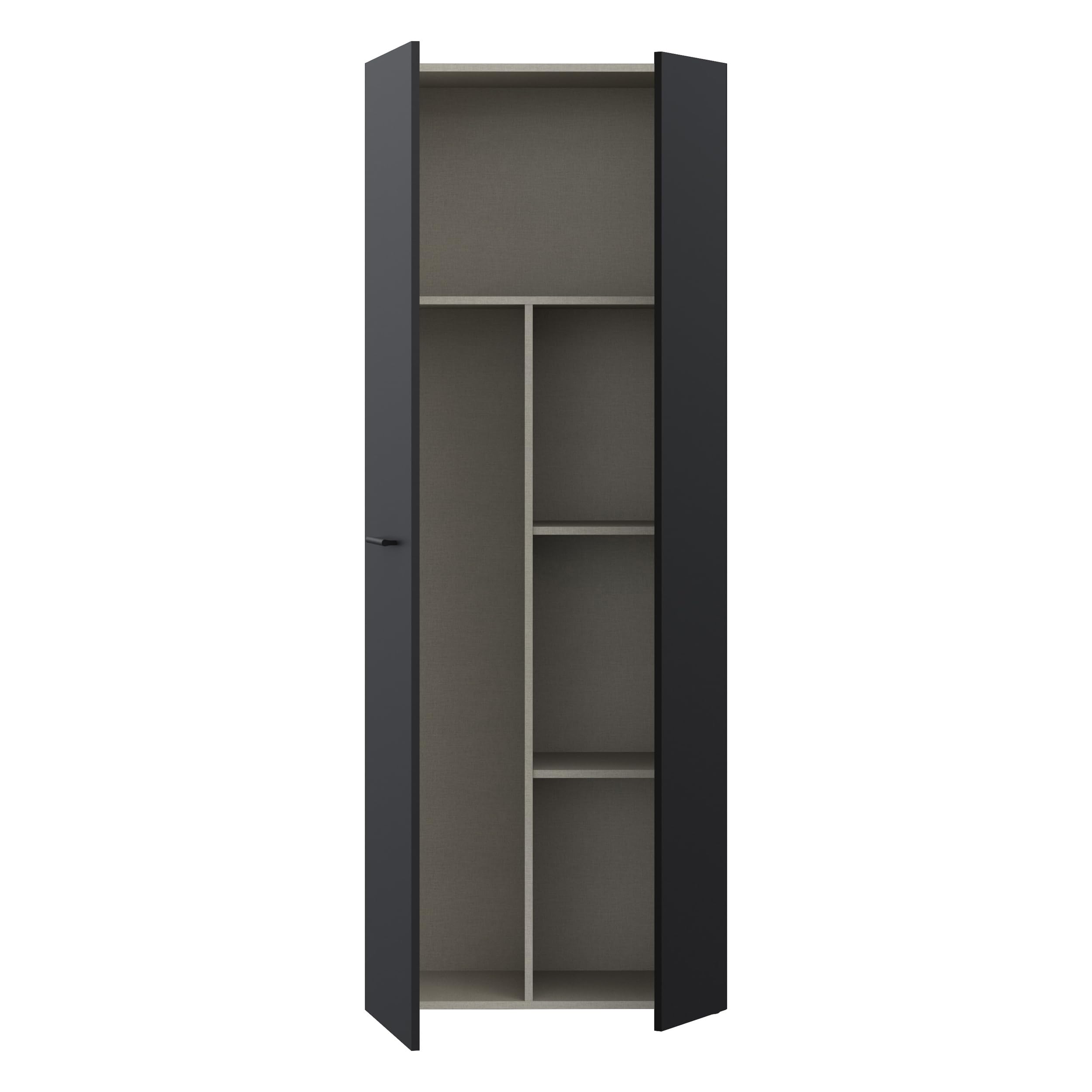 FORTE NET106 Schrank 70 180, Mehrzweckschrank, Staubsaugerschrank, Abstellraum, Drehtürenschrank, 2-türig mit Einlegeböden, Schwarz, 68,7 cm breit x 181,1 cm hoch x 36,5 cm tief