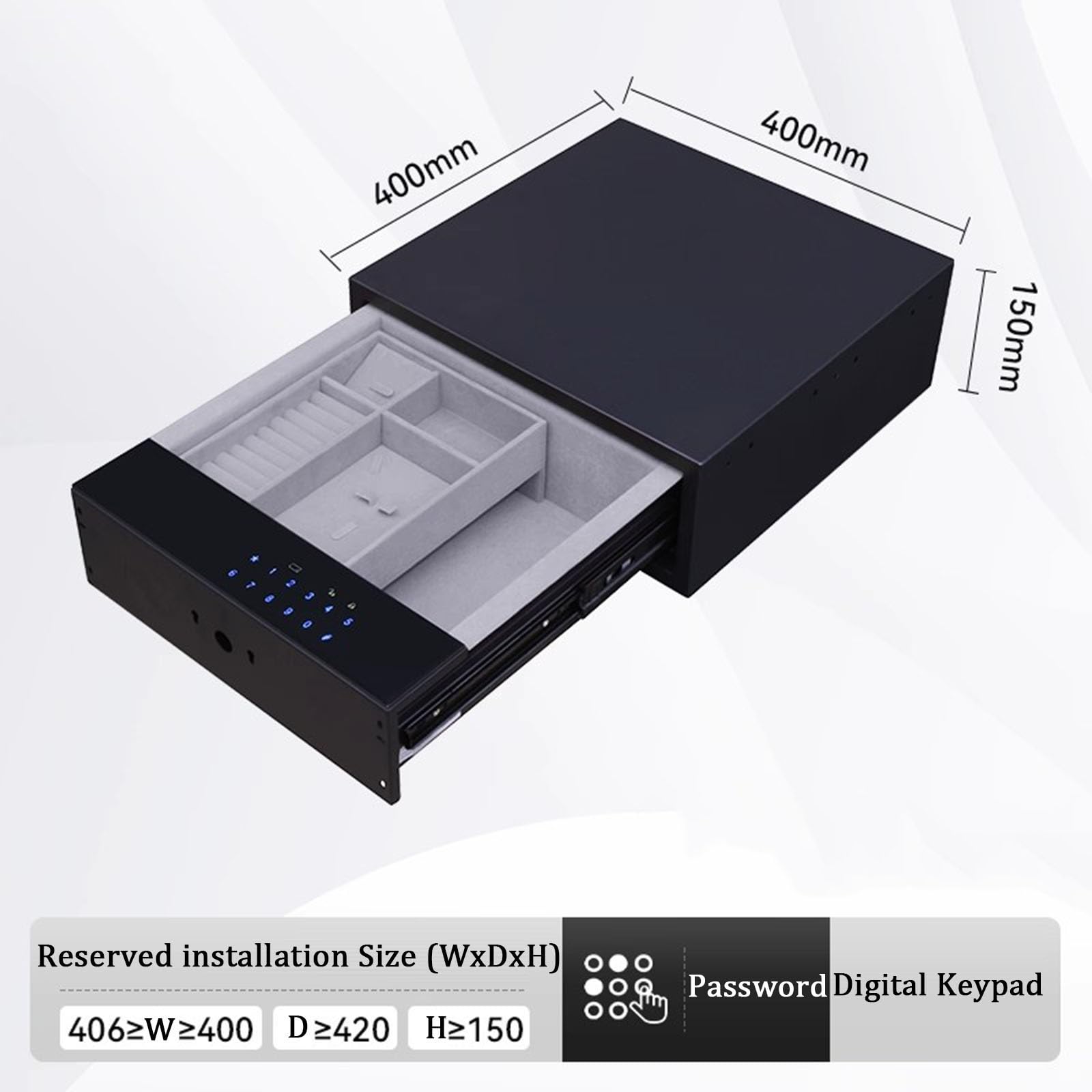 Cassaforte per Gioielli con Impronta Digitale biometrica per la Sicurezza Domestica, con cassetto Estraibile e Luce LED, Accesso istantaneo Tramite codice biometrico/Pin e Chiave - 400 mm