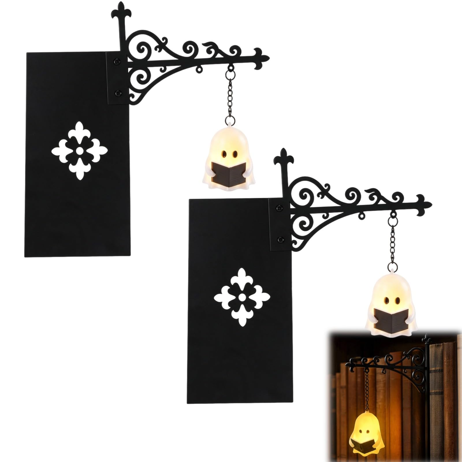 Library Lantern Bookshelf Lamp Book Nook Light Warm LED Nightlight
