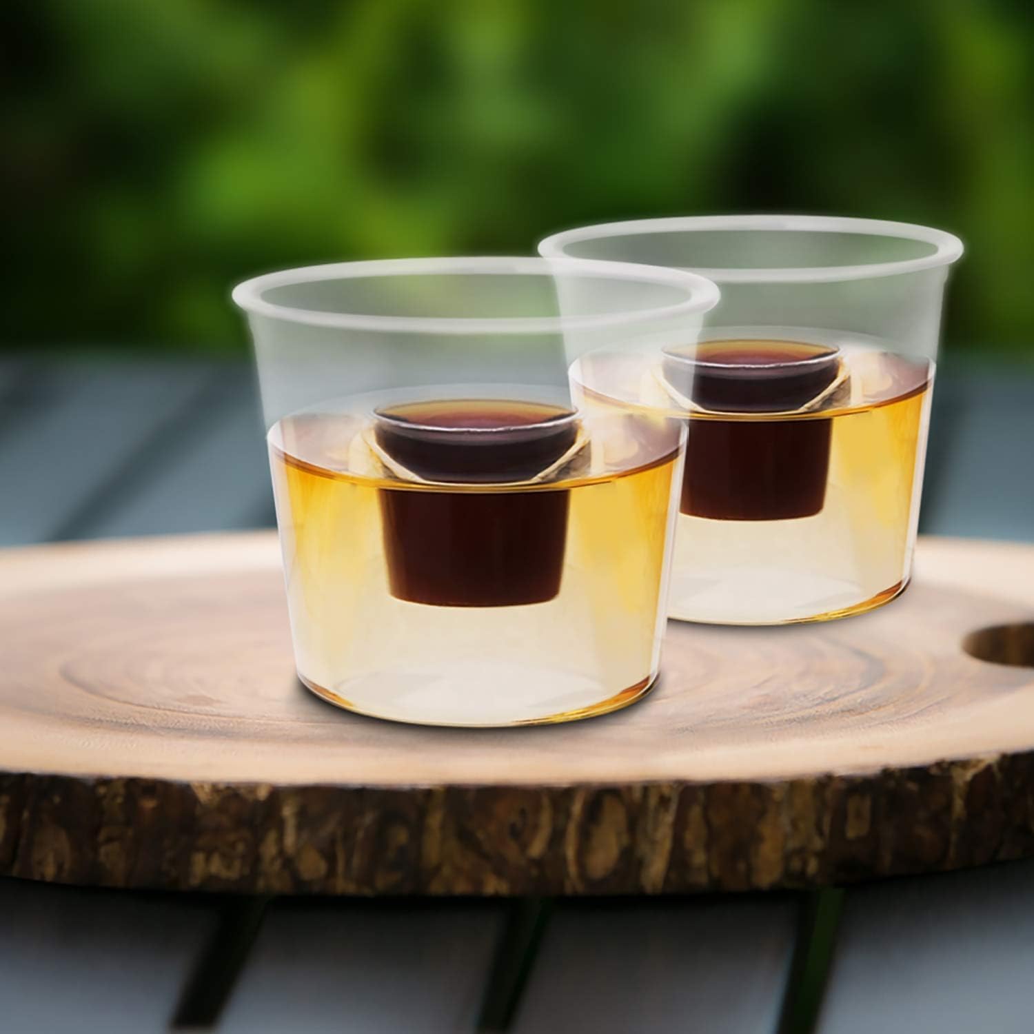 HOT BARGAINS 100 Clear Plastic Jager Bomb Shot Glasses, 25ml Shot with 100ml Chaser, Reusable