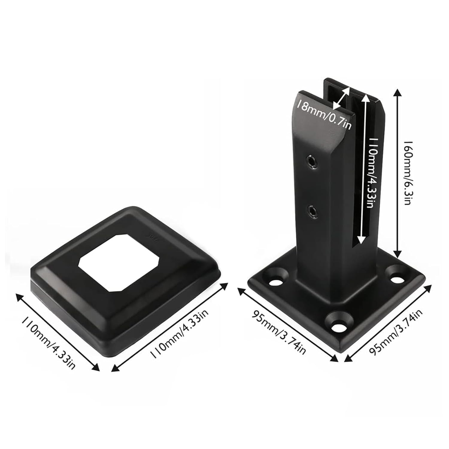 Catekro 2PCS Black Heavy Duty 201 Stainless Steel Glass Clamp Pool Fence Balustrade Railing Post Clamps for Balconies, Gardens, Staircases, Pool Deck Handrails(160mm/6.3”)