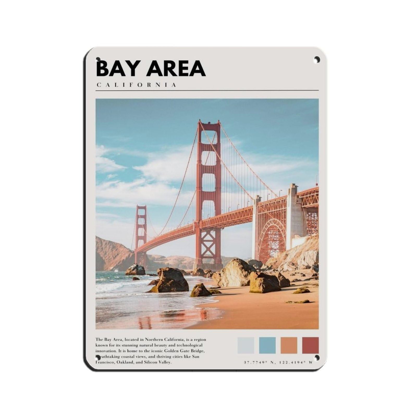 Bay Area San Fransisco Art SF Golden Gate Bridge Poster Retro Poster Metal Tin Sign Chic Art Retro Iron Painting Bar People Cave Cafe Family Garage Poster Wall Decoration 12x16inch(30x40cm)