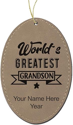 Miniatura 3 de LaserGram Personalized Christmas Ornament, World's Greatest Grandson, Faux Leather, Custom Laser Engraved Gift Idea (Oval Shape, Rustic)