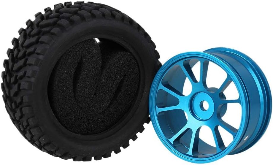 1/10 RC Rally Car Rubber Tires and Metal Alloy Wheels Rims for 1:10 1:16 RC On Road Car Tamiya HSP HPI Kyosho Parts (Blue)