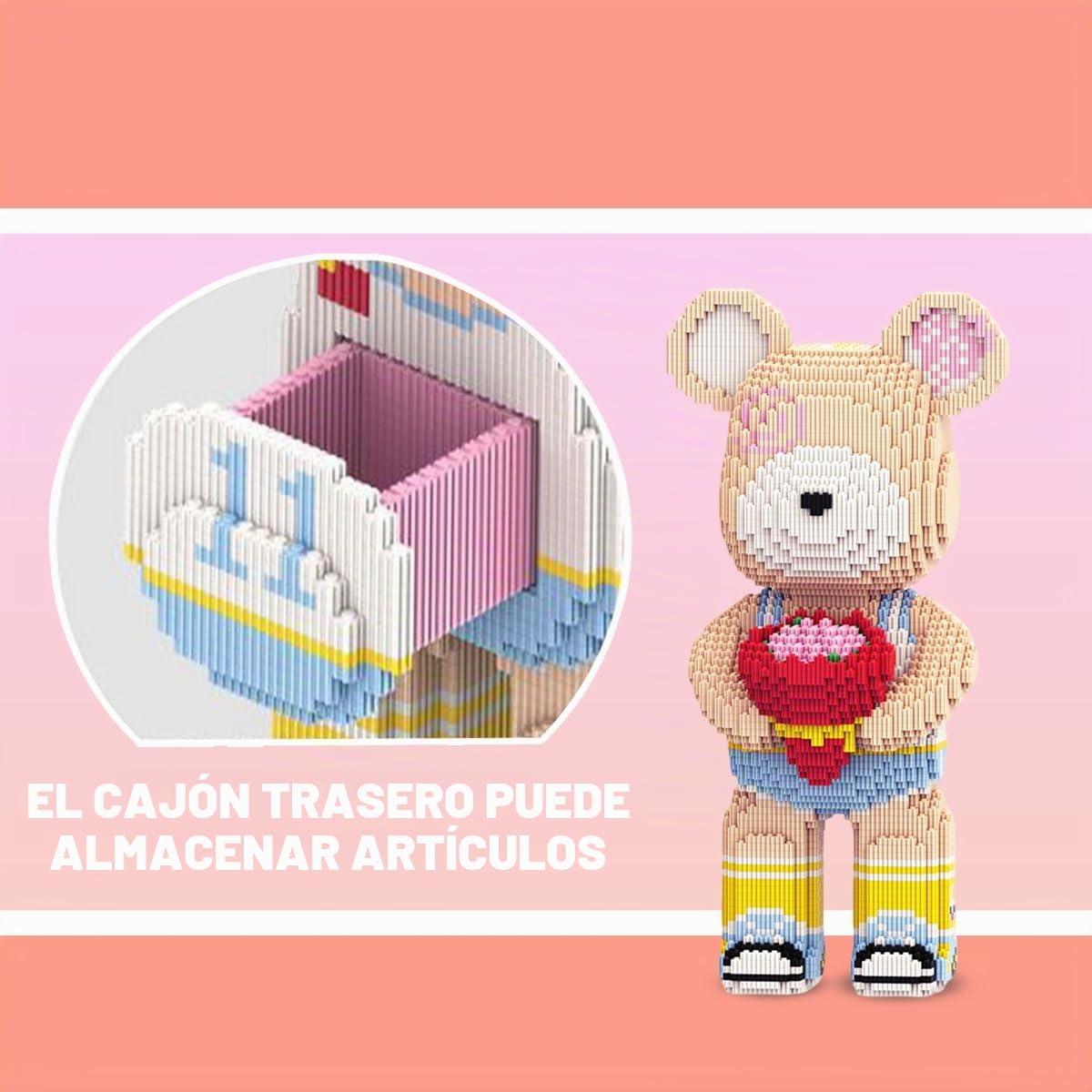 DAHONPA Oso de Rosa Animal Micro Bloques de Construcción para Adultos (5550 PIEZAS), Juego de Ladrillos de Oso Decoración Creativa para Hogar y Oficina, Regalo para Adultos y Niños