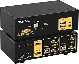 DEPZOL 2 Port HDMI Dual Monitor KVM Switch 4K 60Hz for 2 Computers 2 Extended Display with Cables, Supports YUV 4:4:4, HDCP 1.4, HDR 10, EDID, Audio, Hotkey 922HUA-1A