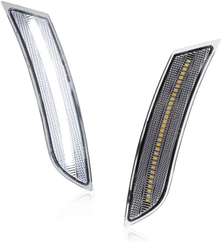 Front Side Marker Light Compatible with Cadillac XTS 2013-2017, [DOT] [Waterproof] White LED Sidemarker Lamp, Replace OEM #20874071, GM2550201, 20874072, GM2551201, 1 Pair, Clear Lens