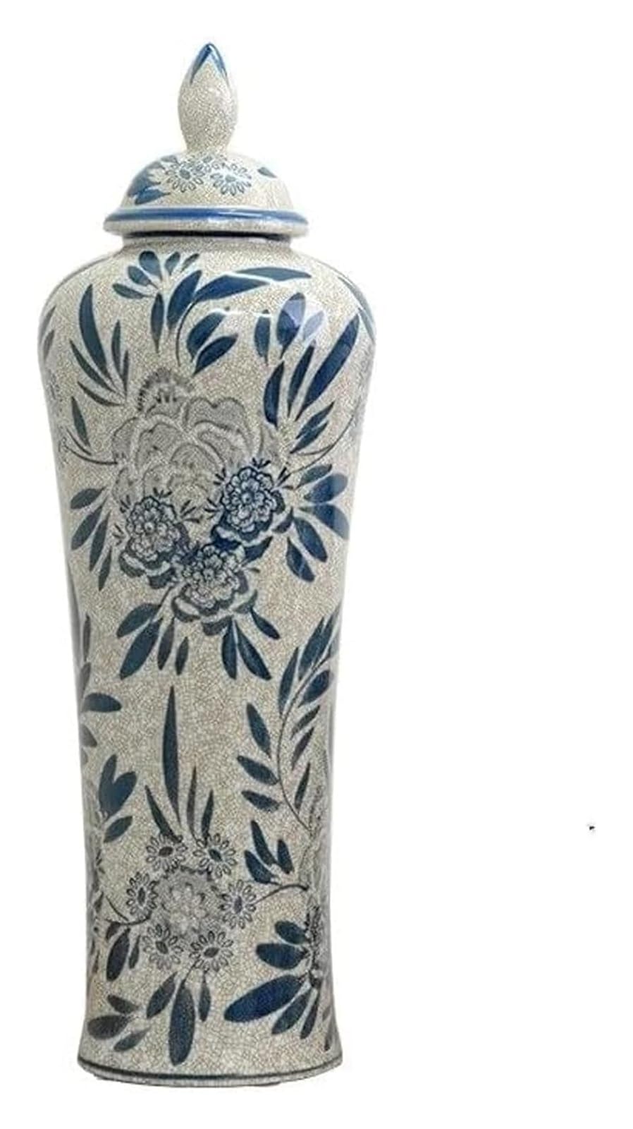 Vase Desktop Chinese Retro Ceramic Jar Blue and White Porcelain with Cover Handicraft Flower Arrangement Modern Home Decoration(L)