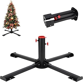 Foldable Christmas Tree Stand - Heavy Duty Xmas Tree Stand Base for 8-10 FT Artificial Trees - Stainless Steel Metal Christmas Tree Holder for Home Party Decoration - Black